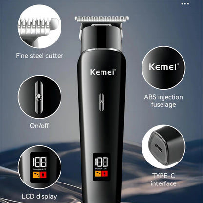 Kemei KM-1113 Professional Hair & Beard Trimmer with LCD Display – 1200mAh Battery, Stainless Steel Blade