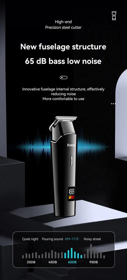 Kemei KM-1113 Professional Hair & Beard Trimmer with LCD Display – 1200mAh Battery, Stainless Steel Blade
