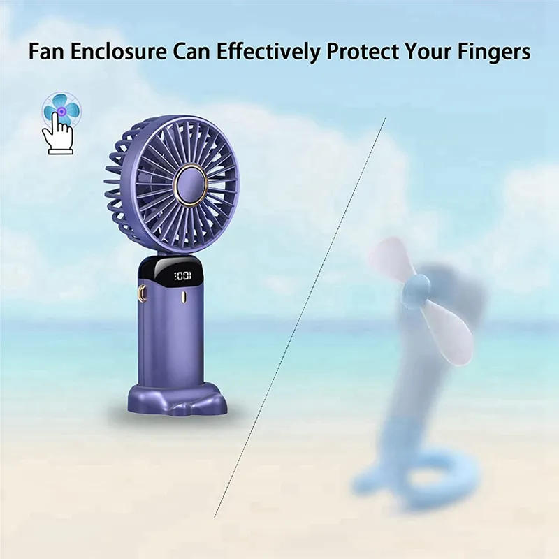 Portable Fan Personal Fan 5000MAh Rechargeable, 5 Speeds with LED Display, 90° Adjustable Multicolour