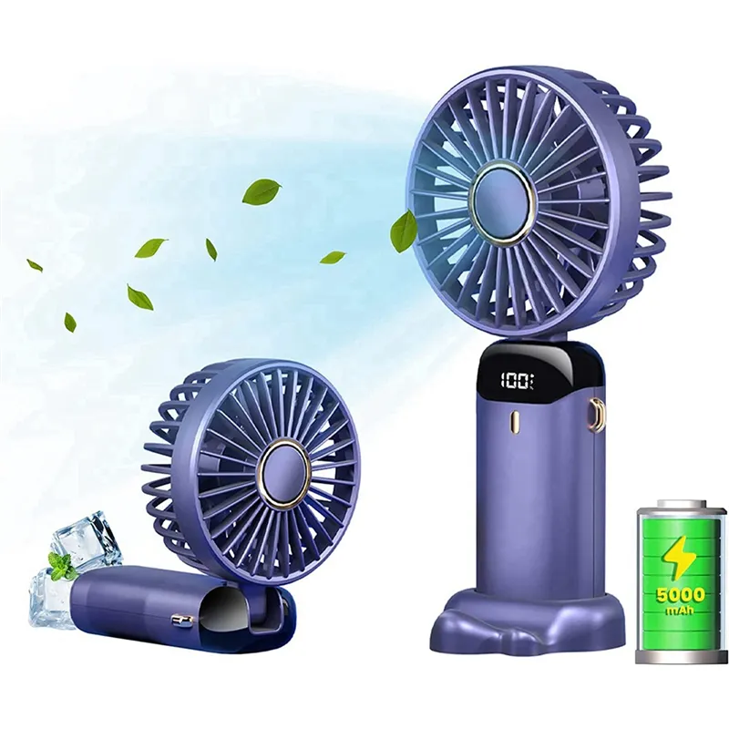 Portable Fan Personal Fan 5000MAh Rechargeable, 5 Speeds with LED Display, 90° Adjustable Multicolour